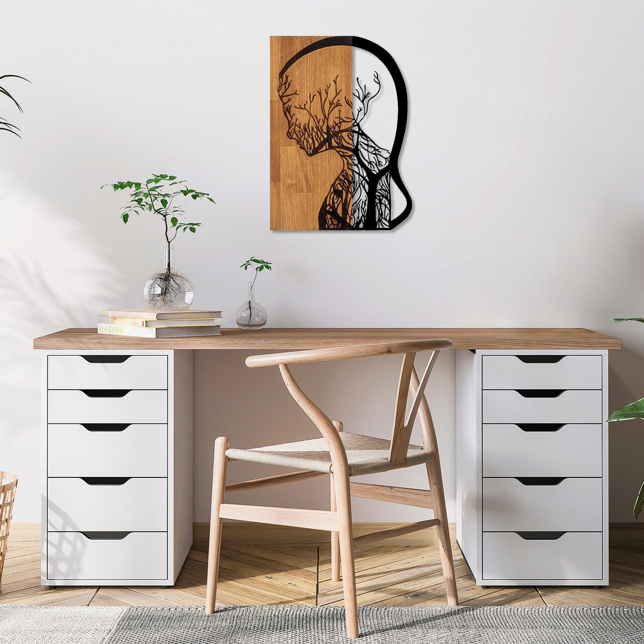 Decoratiune de perete, Tree Woman, Dimensiune: 43 x 58 cm, Nuc / Negru - imagine 7